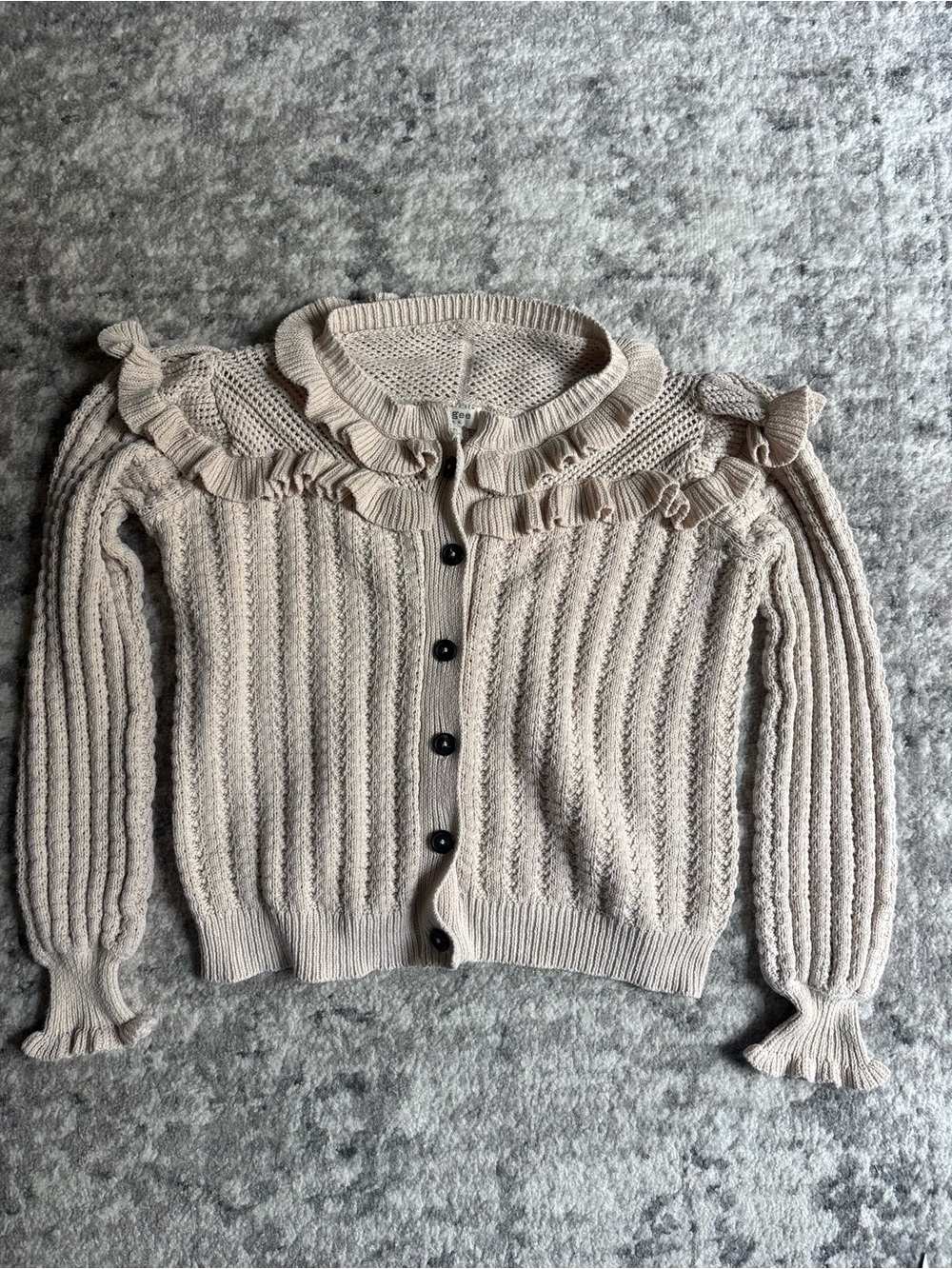 Umgee Ruffled Collar Knit Cardigan in Cream